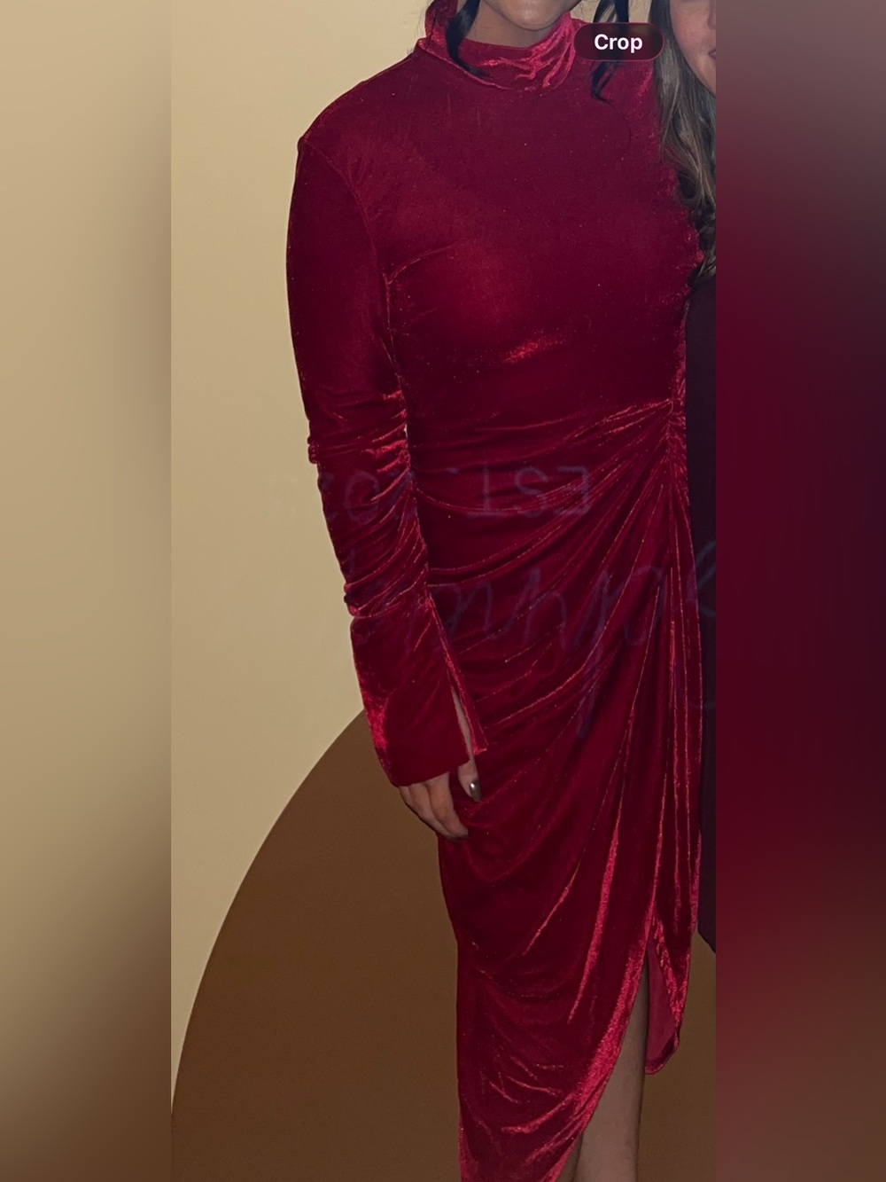 PrettyLittleThing Burgundy Velvet Long Sleeve Ruched Dress